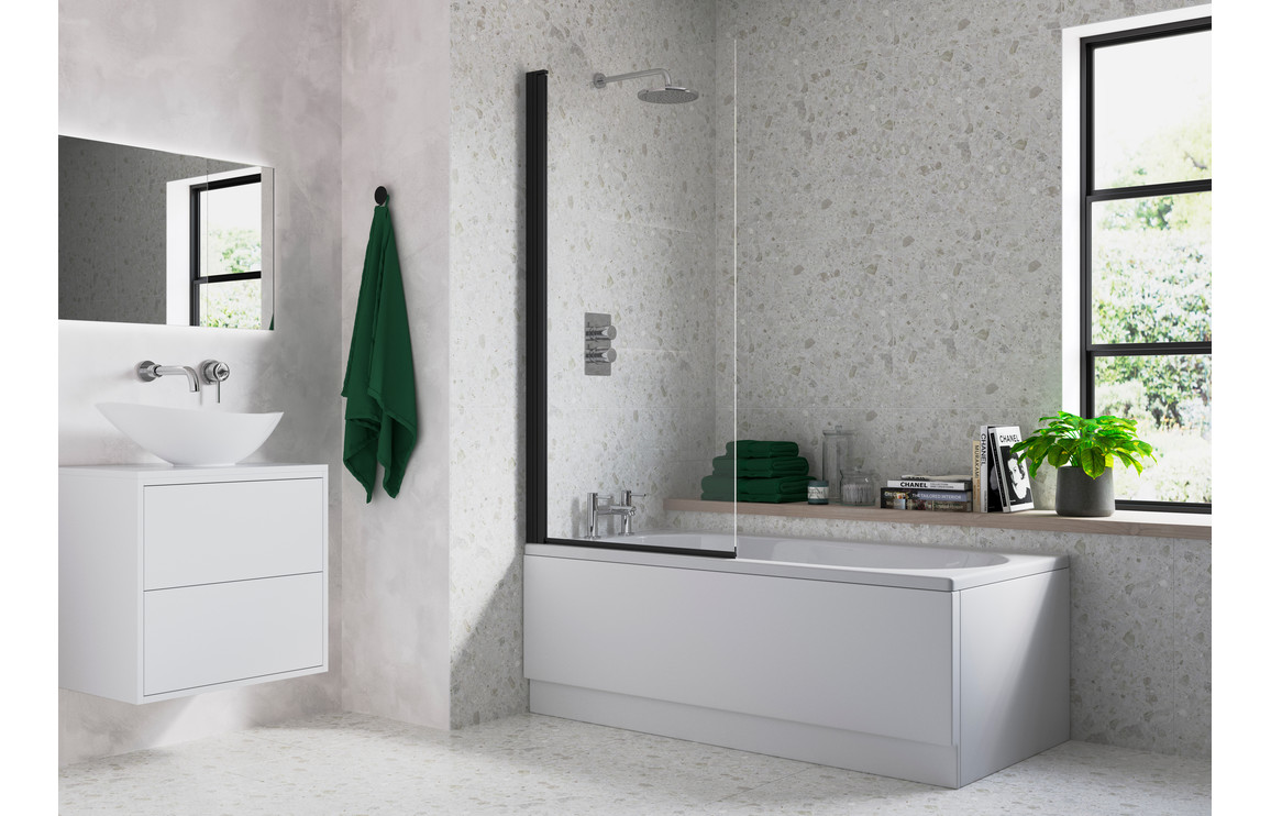800x1500mm Single Straight Bath Screen (6mm) - Black - Image 4