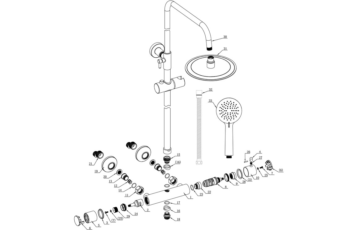 Aquila Round Thermostatic Bar Mixer w/Riser Kit - Chrome - Image 2