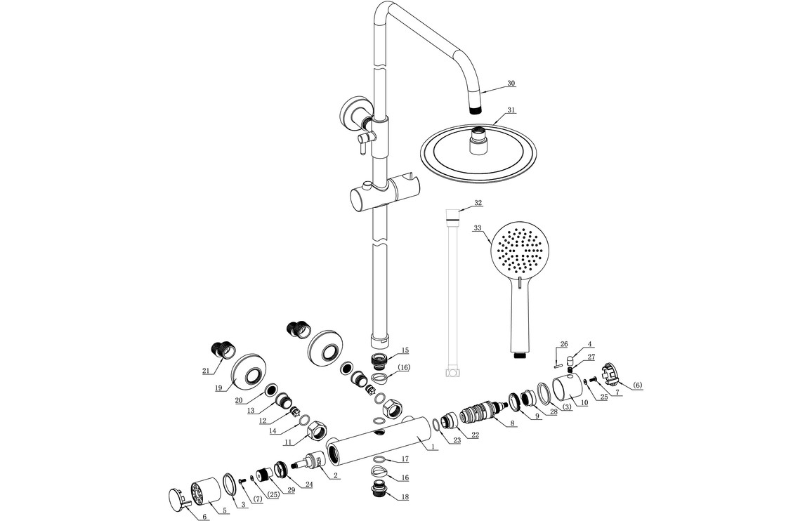 Aquila Round Thermostatic Bar Mixer w/Riser Kit - Matt Black - Image 2