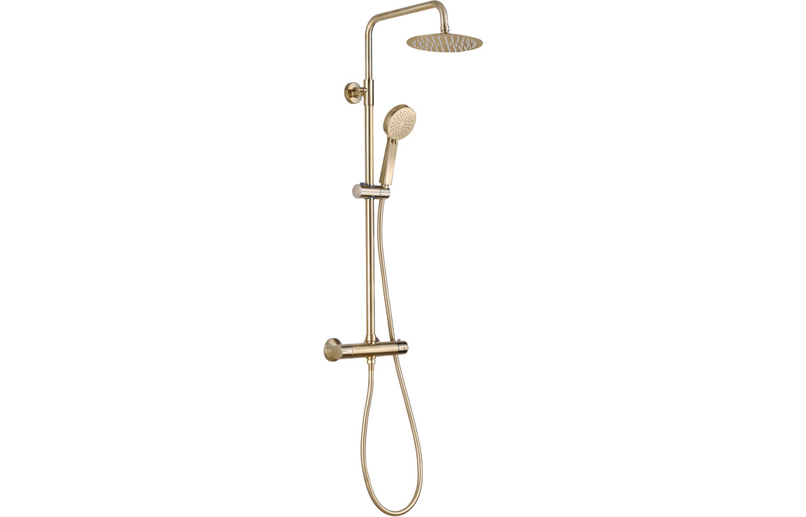 Aquila Round Thermostatic Bar Mixer w/Riser Kit - Brushed Brass