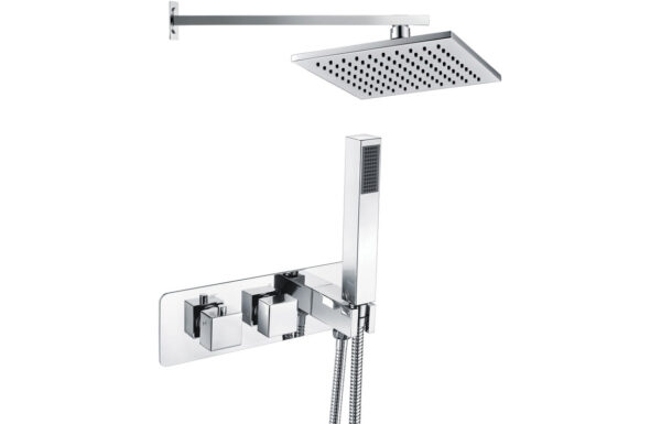 Astra Shower Pack Two - Two Outlet Twin Shower Valve w/Handset & Brass Overhead - Chrome