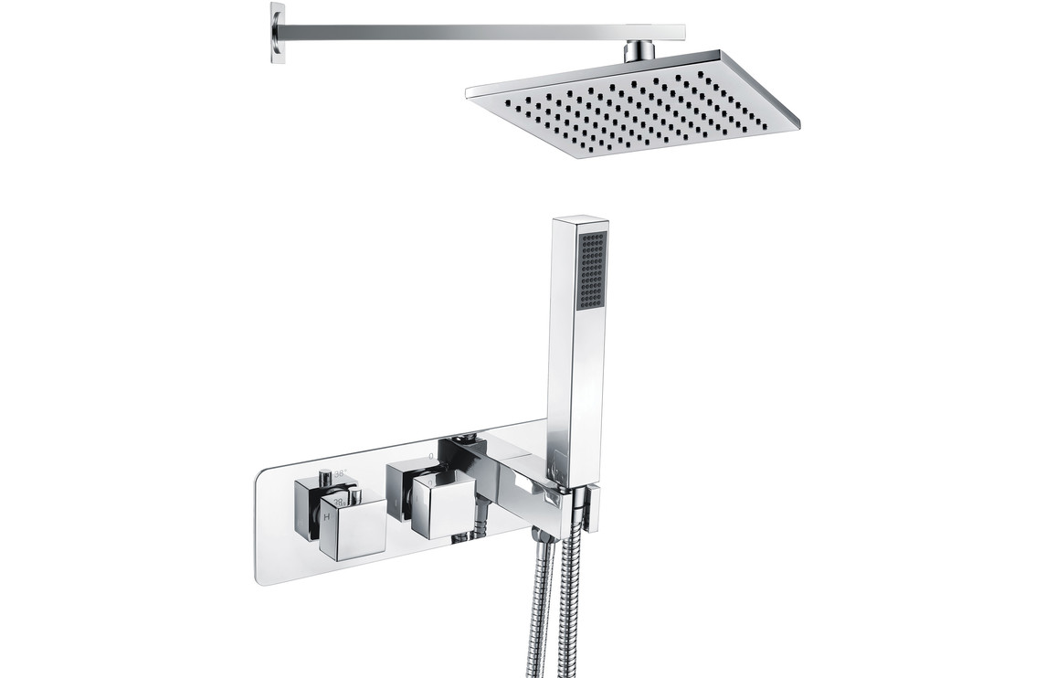 Astra Shower Pack Two - Two Outlet Twin Shower Valve w/Handset & Brass Overhead - Chrome