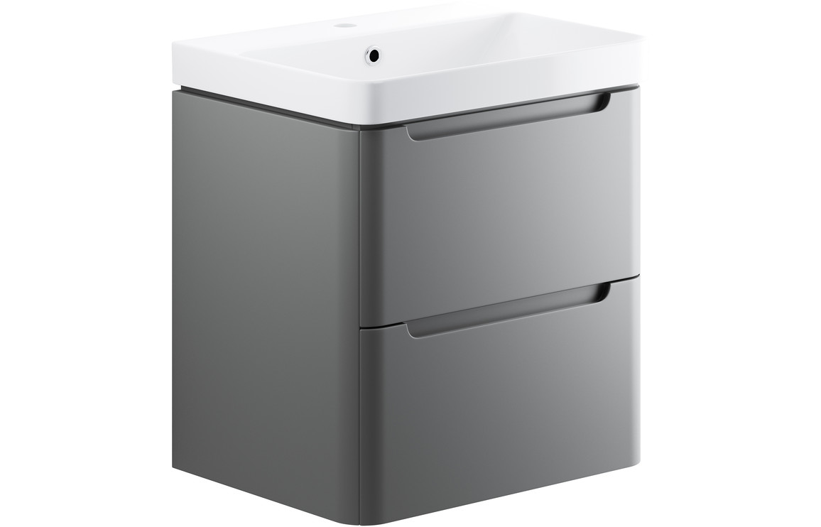 Dallas 605mm 2 Drawer Wall Hung Basin Unit - Matt Grey