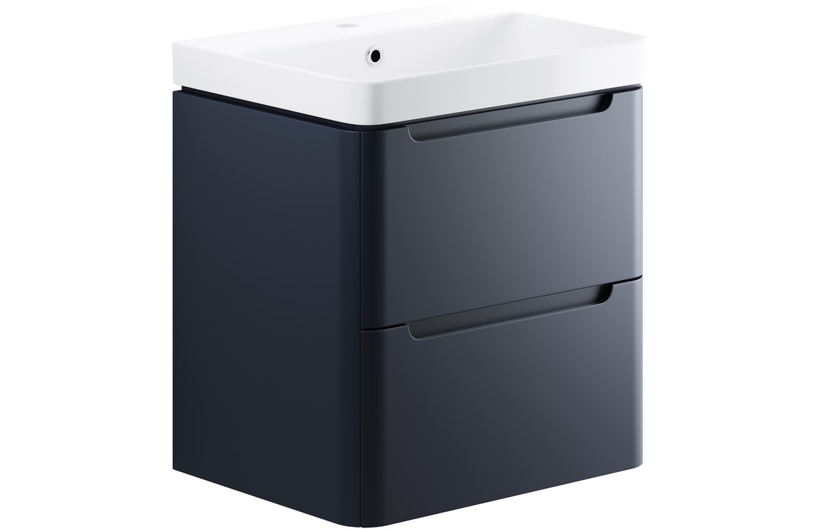 Dallas 605mm 2 Drawer Wall Hung Basin Unit - Matt Indigo