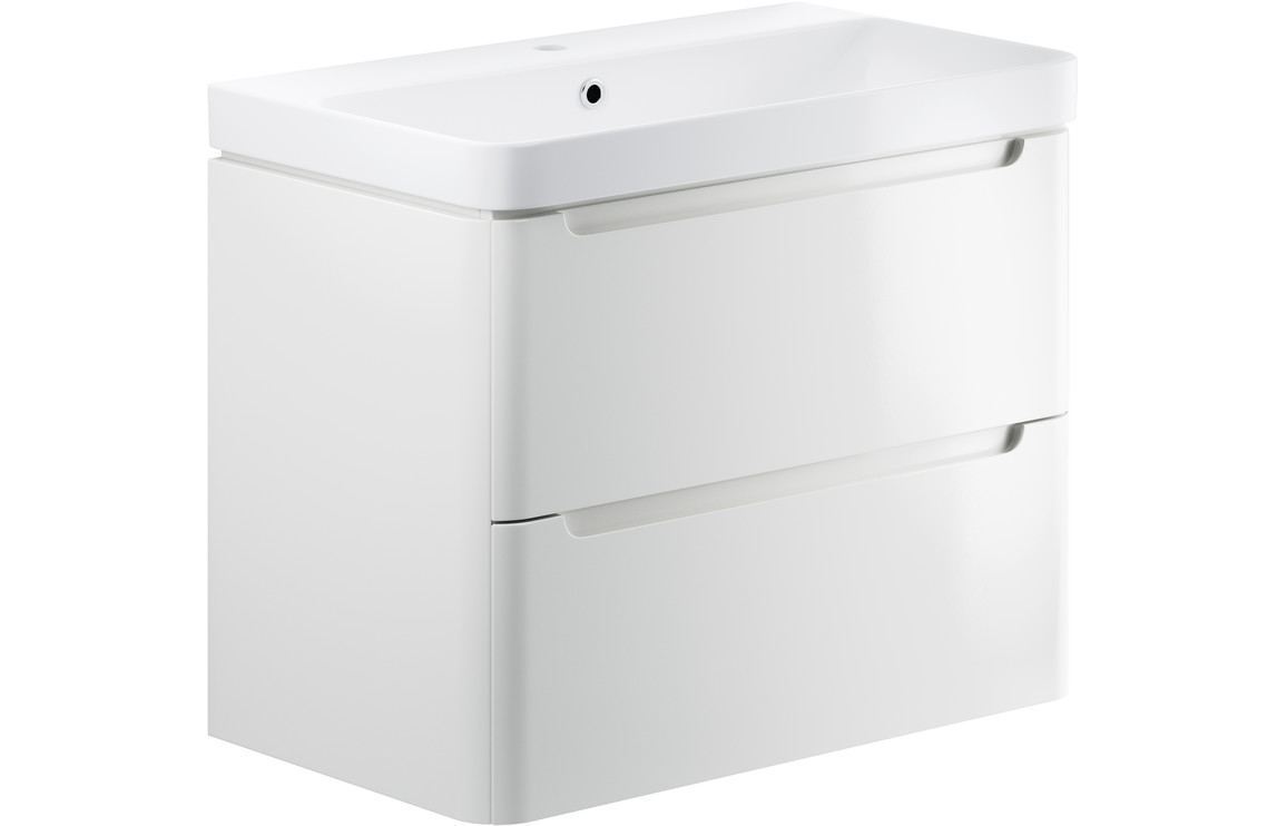 Dallas 805mm 2 Drawer Wall Hung Basin Unit - White Gloss