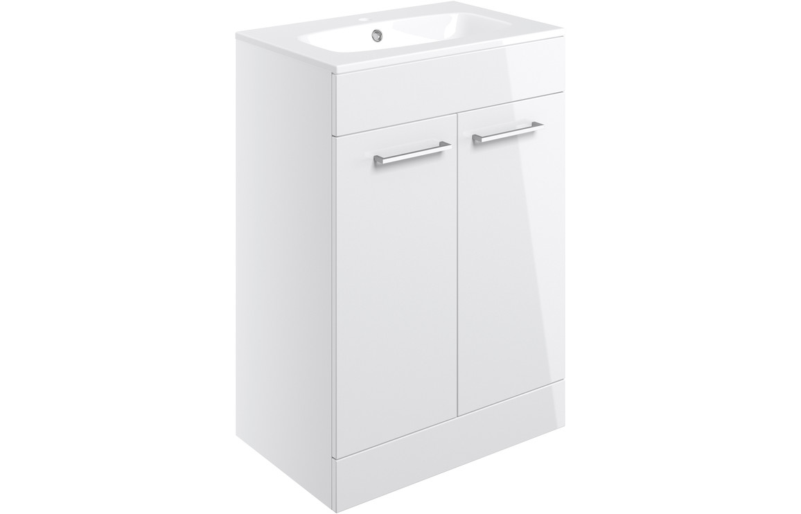 Iowa 610mm Floor Standing 2 Door Basin Unit & 1TH Thin Edge Basin - White Gloss
