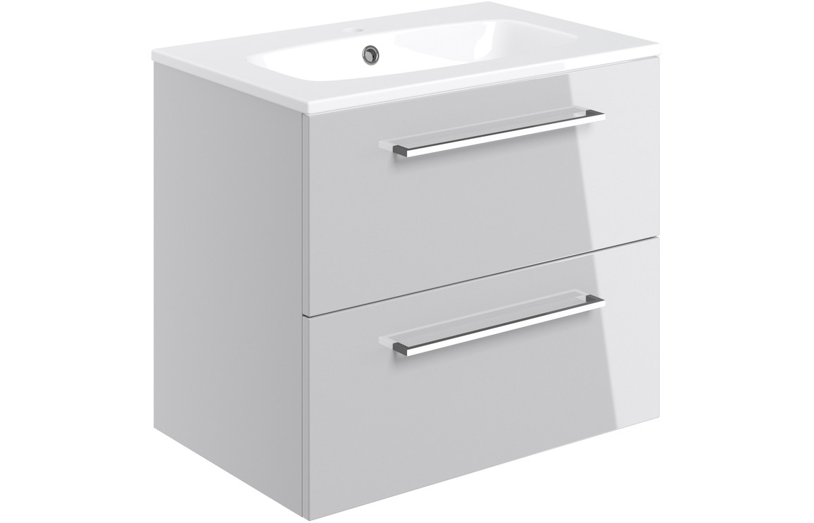 Iowa 610mm Wall Hung 2 Drawer Basin Unit & 1TH Thin Edge Basin - Grey Gloss