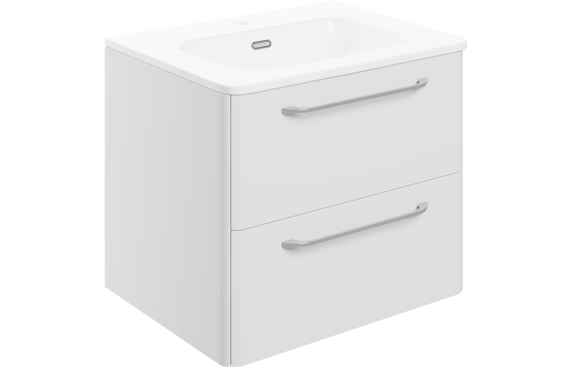 San Diego 610mm 2 Drawer Wall Unit & Basin - White Gloss