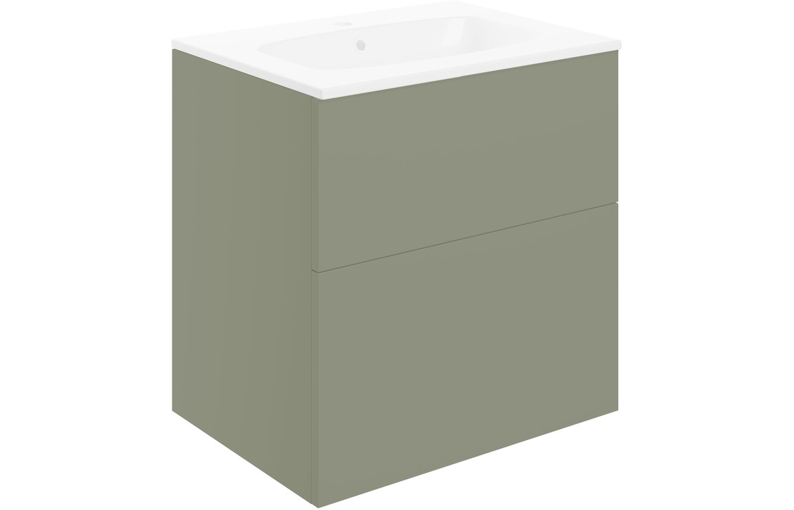 Oregon 610mm Wall Hung 2 Drawer Basin Unit & 1TH Basin - Matt Olive Green