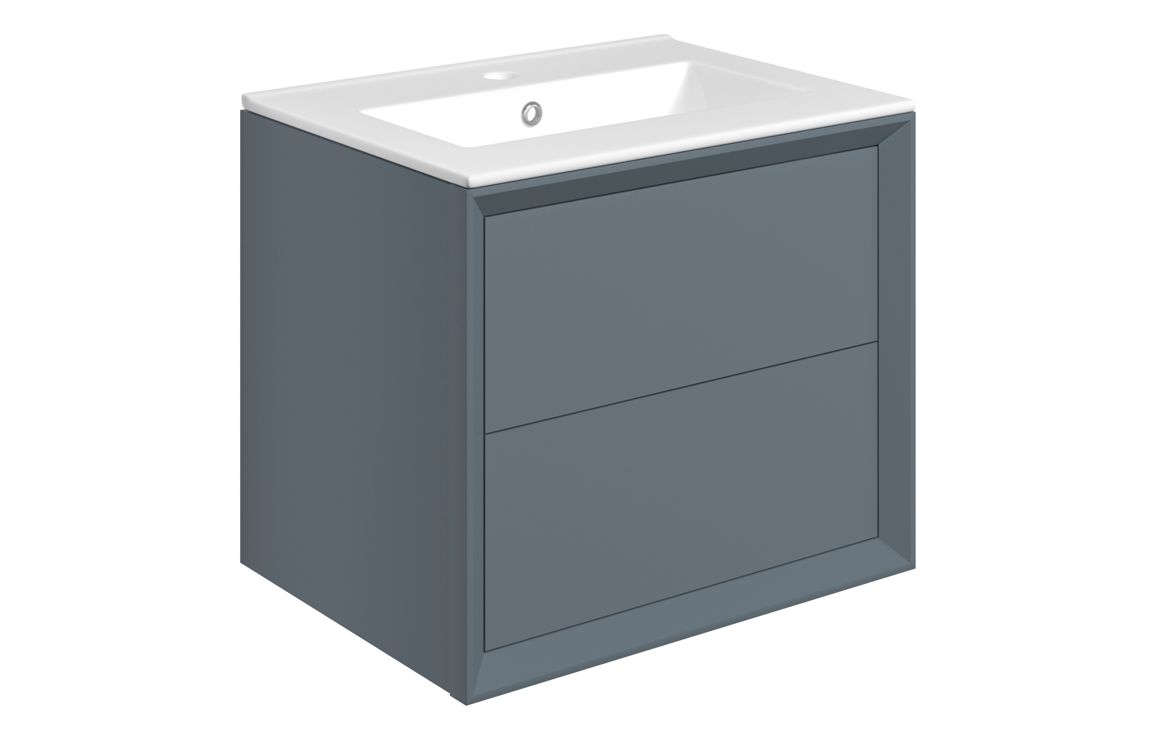 Utah 610mm Wall Hung 2 Drawer Basin Unit & 1TH Thin Edge Basin - Matt Storm Blue