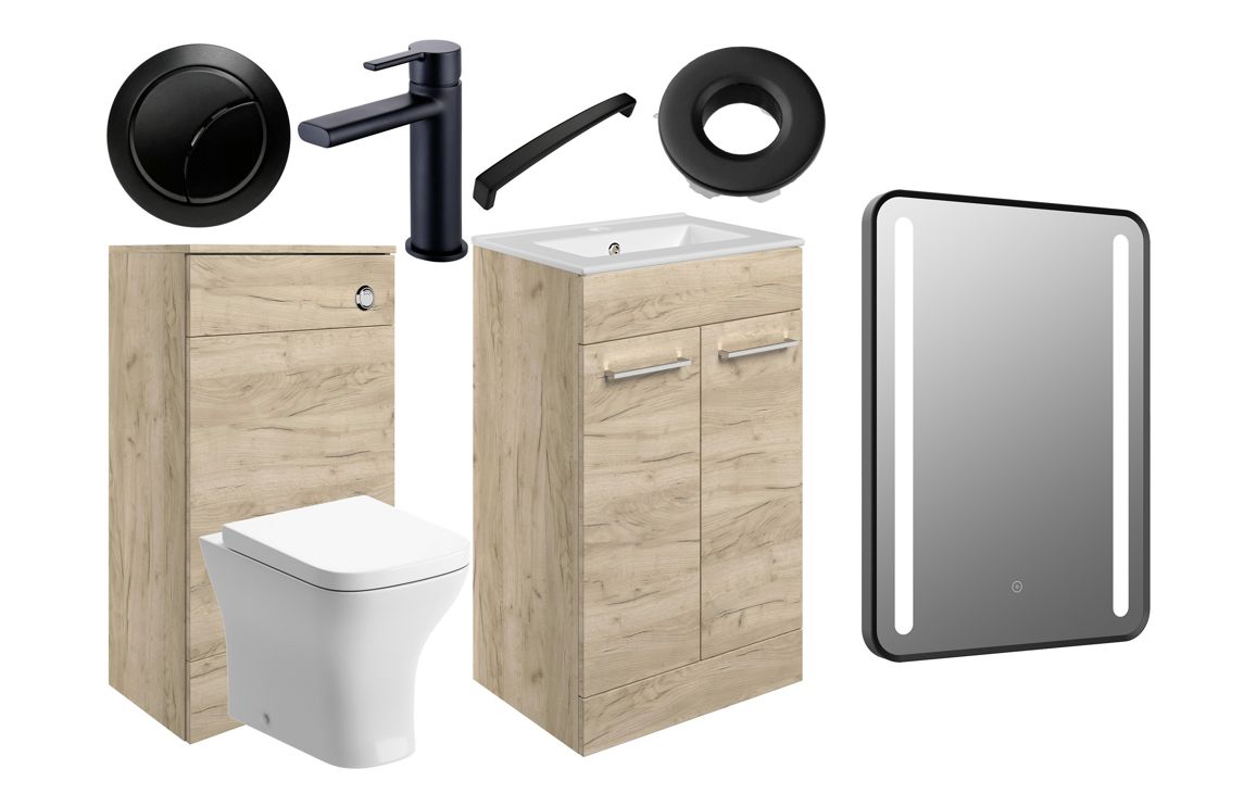 Iowa 510mm F/S Furniture Pack - Oak w/Black Finishes