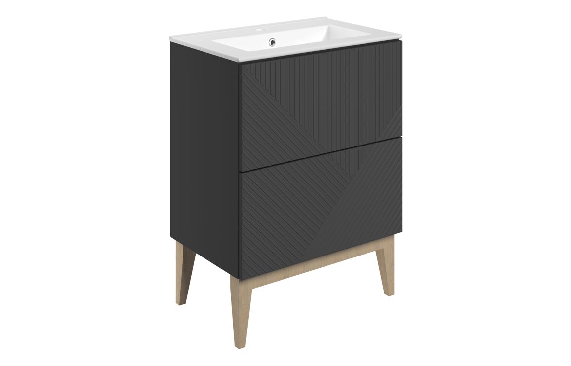Michigan 615mm Floor Standing 2 Drawer Basin Unit & Basin - Matt Graphite Grey