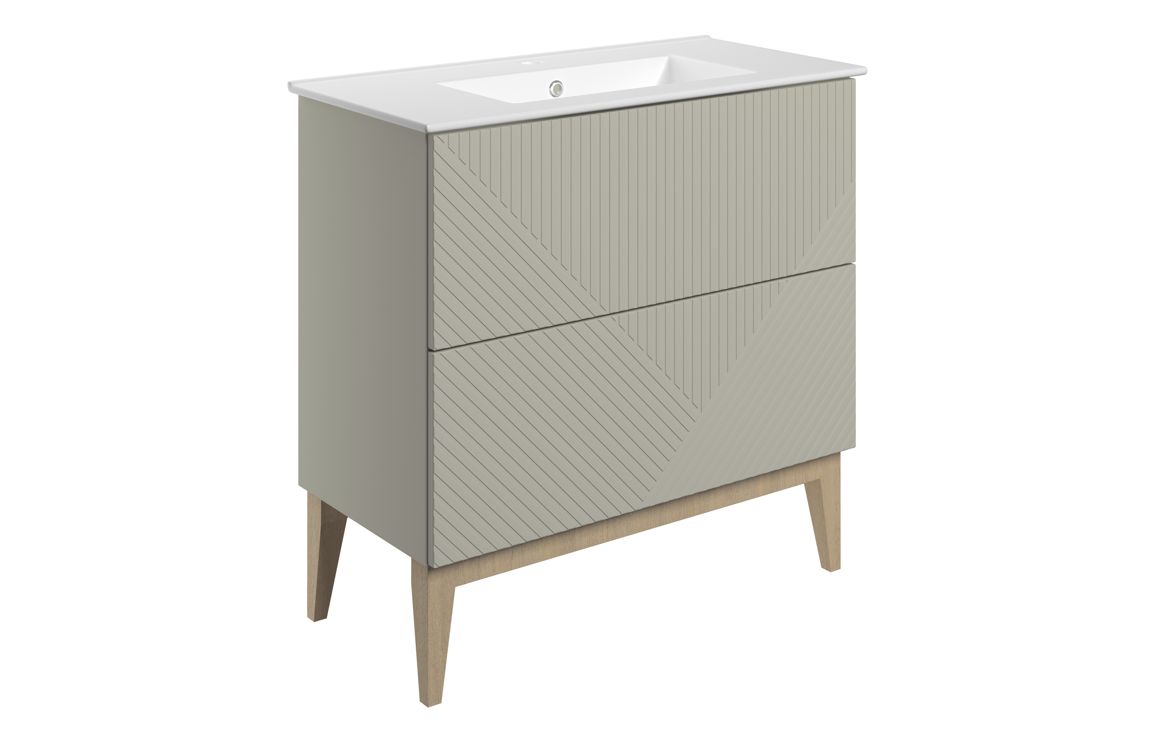 Michigan 815mm Floor Standing 2 Drawer Basin Unit & Basin - Matt Oat