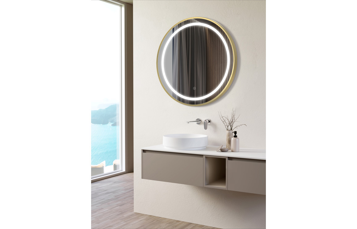 Croy 600mm Round Front-Lit LED Mirror - Brushed Brass - Image 2