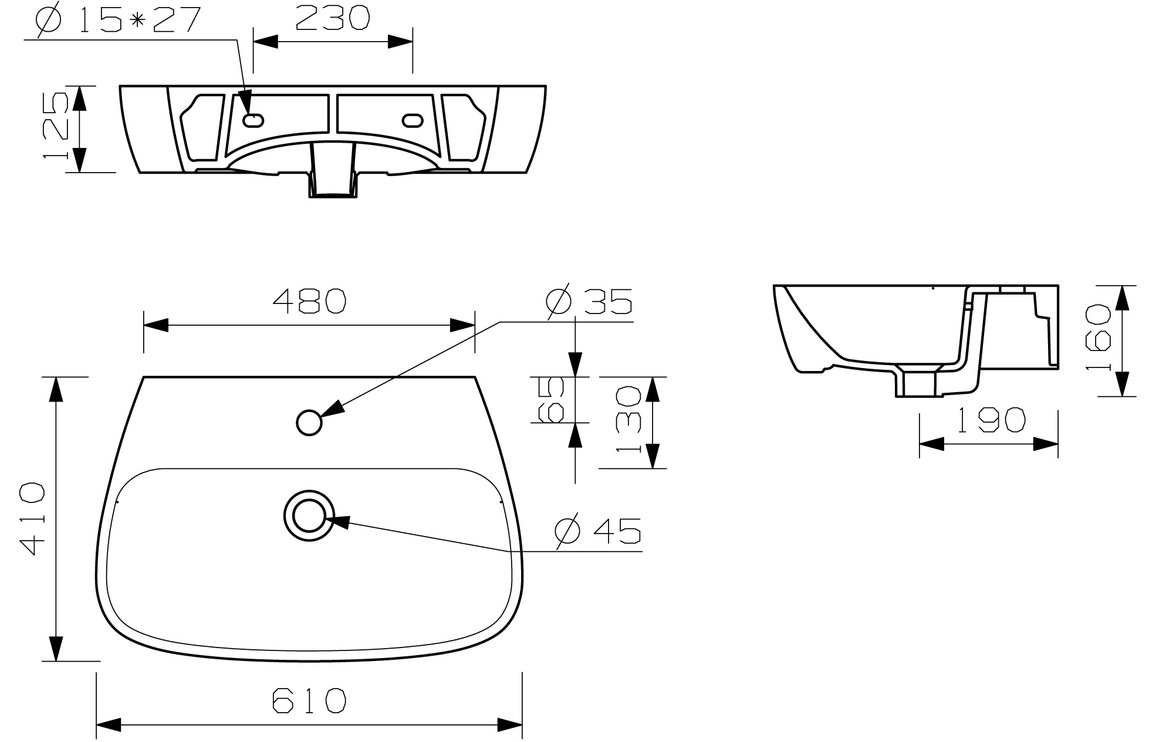 Donich 600x400mm 1TH Basin & Semi Pedestal - Image 4