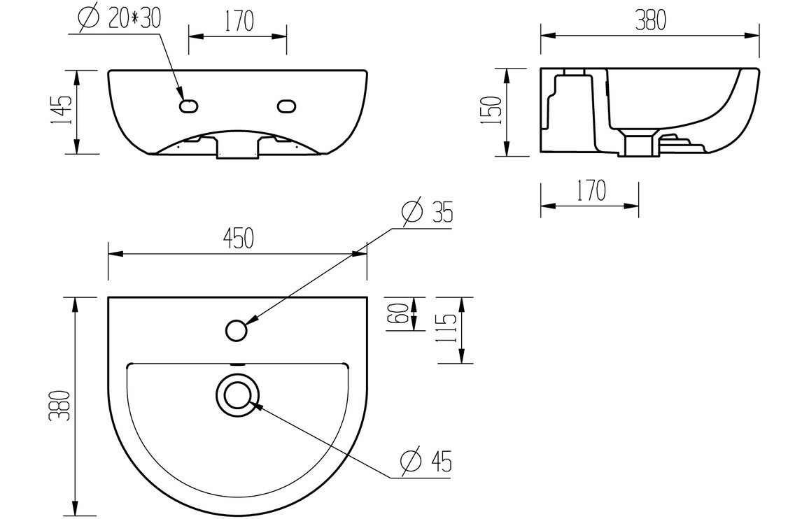 Merrick 450x400mm 1TH Basin & Semi Pedestal - Image 5