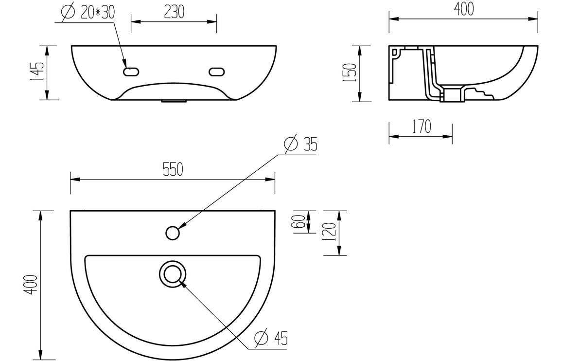 Merrick 550x400mm 1TH Basin & Semi Pedestal - Image 4