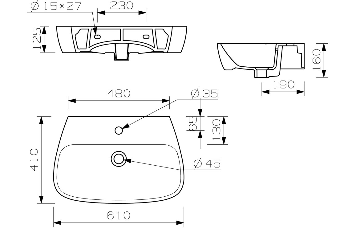 Chonzie 600x400mm 1TH Basin & Full Pedestal - Image 5