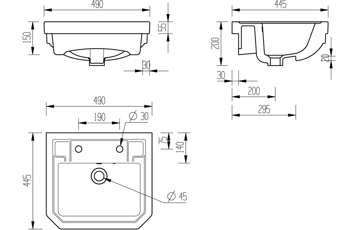 Lair 495x445mm 2TH Semi Recessed Basin - Image 4