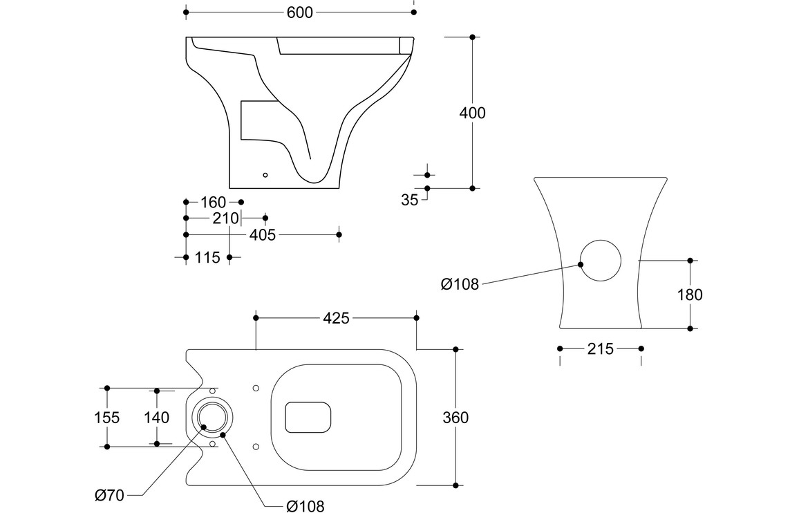 Etive Mor Rimless Short Projection Close Coupled Open Back WC & Wrapover Soft Close Seat - Image 5