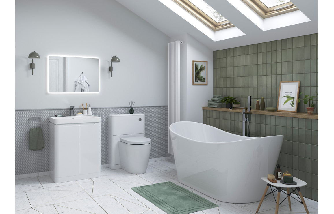 Dallas 500mm 2 Drawer Wall Hung Cloakroom Basin Unit - White Gloss - Image 2