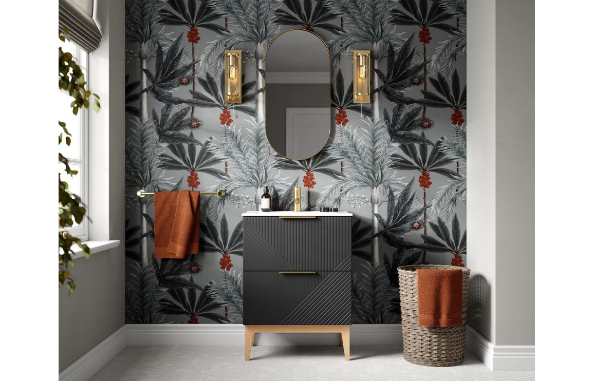 Michigan 610mm Floor Standing 2 Drawer Basin Unit & Maple Oak Effect Worktop - Matt Graphite Grey - Image 2