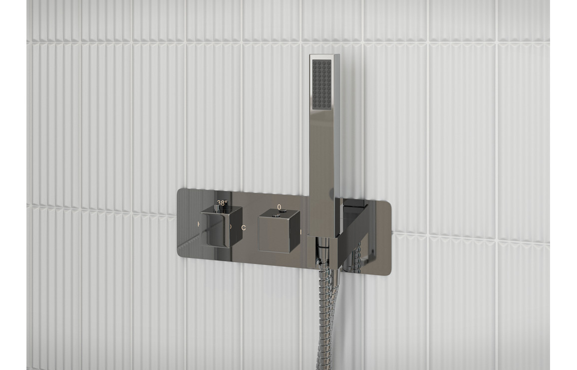 Astra Shower Pack Two - Two Outlet Twin Shower Valve w/Handset & Brass Overhead - Chrome - Image 2