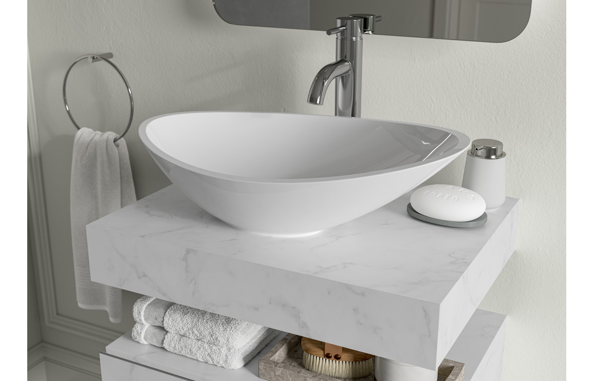Georgia 600mm Wall Hung Basin Shelf - White Marble - Image 5