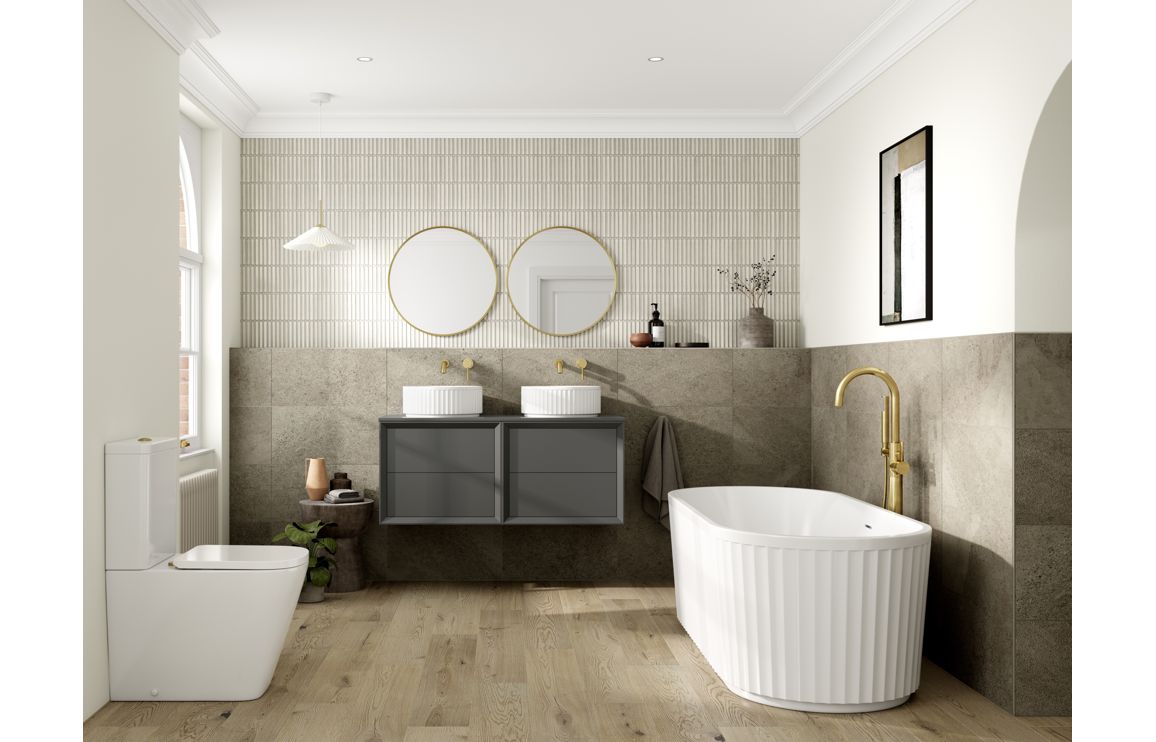 Utah 810mm Wall Hung 2 Drawer Basin Unit & Top - Matt Clay - Image 2