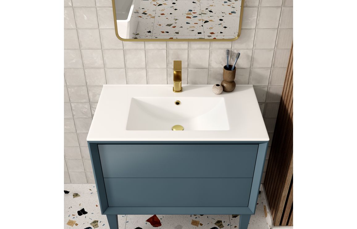 Utah 810mm Wall Hung 2 Drawer Basin Unit & Top - Matt Storm Blue - Image 4
