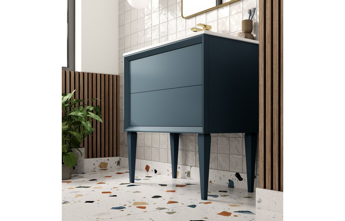 Utah 810mm Wall Hung 2 Drawer Basin Unit & Top - Matt Storm Blue - Image 3