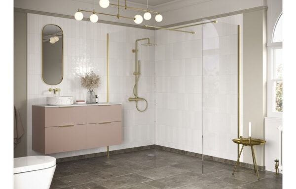 Luxe 800mm Wetroom Side Panel & Arm - Brushed Brass