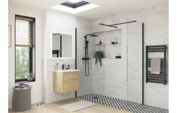 Luxe 800mm Wetroom Side Panel & Arm - Black