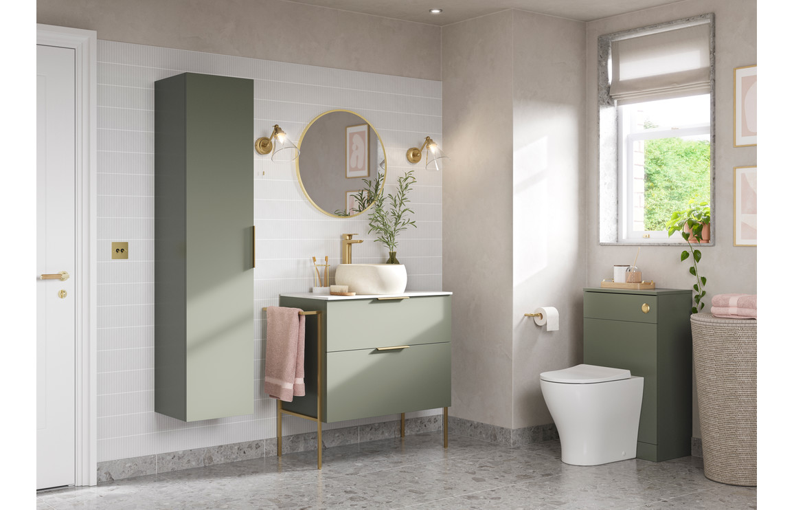 Oregon 1210mm Floor Standing 4 Door Basin Unit & 2TH Basin - Matt Olive Green - Image 2
