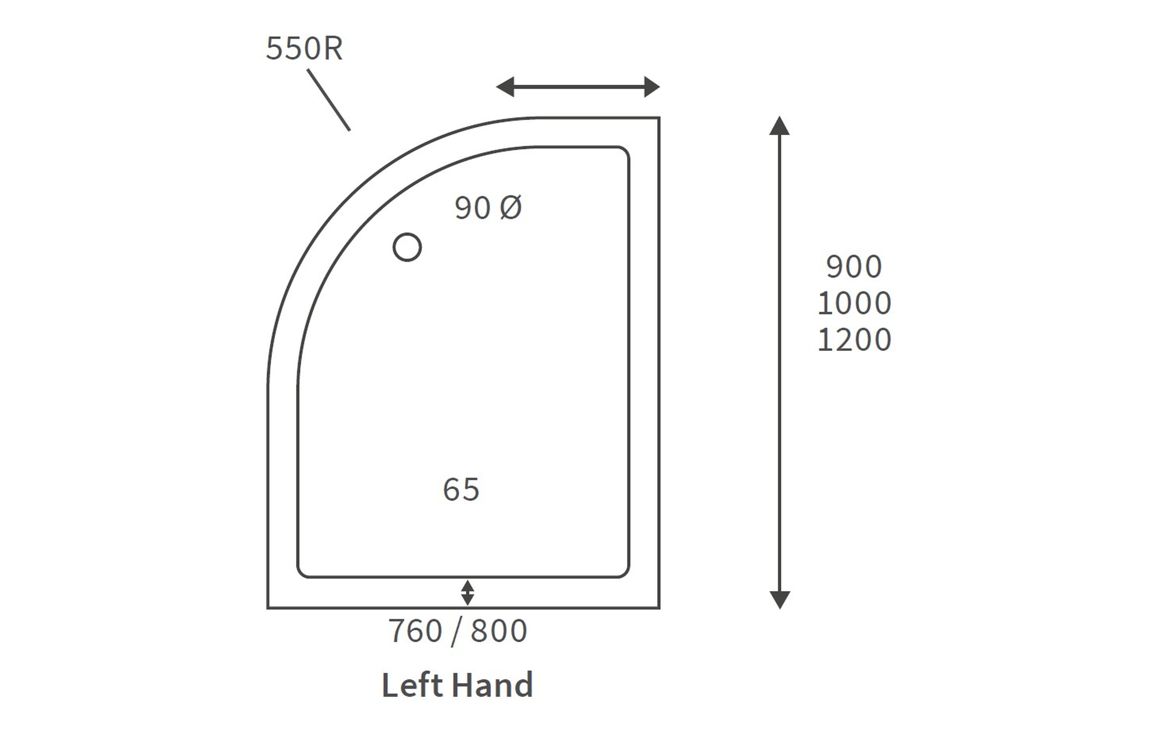 45mm Low Profile 900x760mm Offset Quadrant Tray & Waste (LH) - White - Image 2