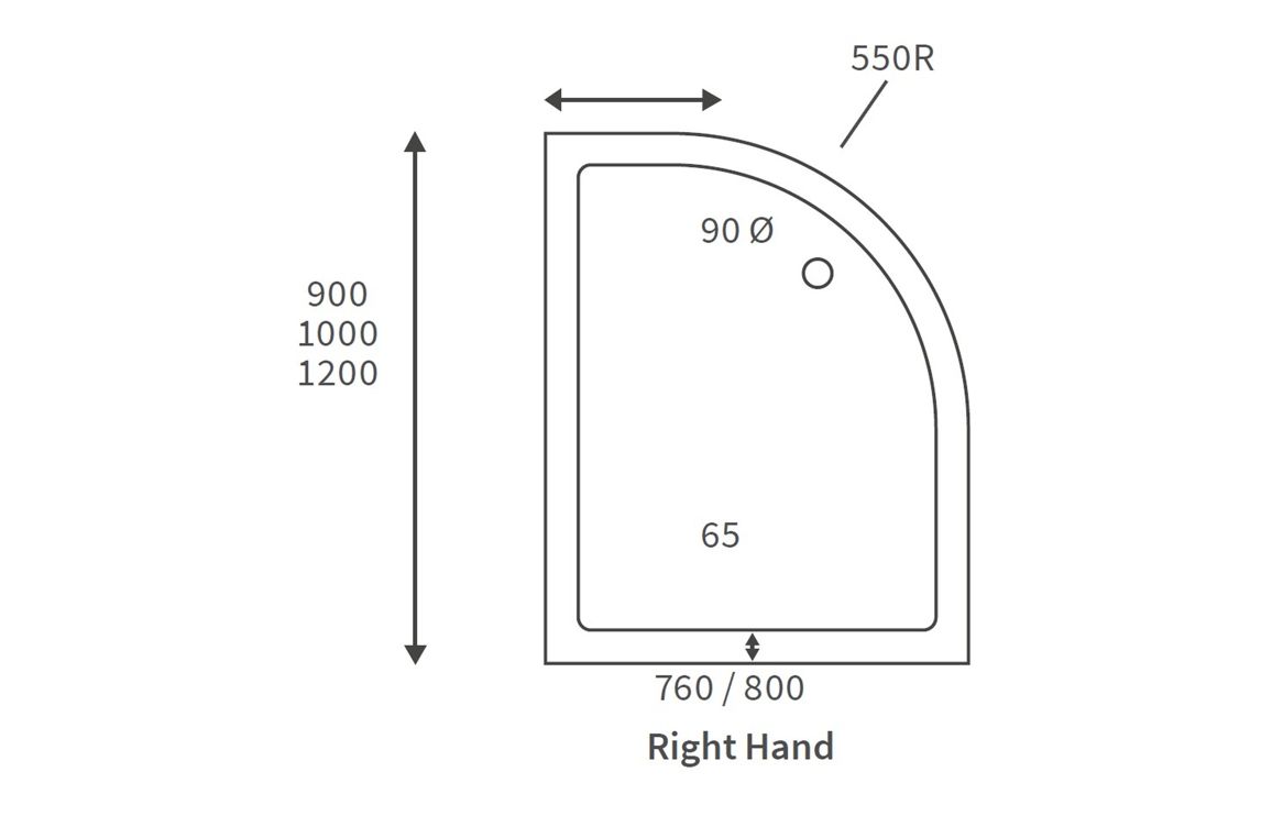 45mm Low Profile 1000x800mm Offset Quadrant Tray & Waste (RH) - White - Image 2