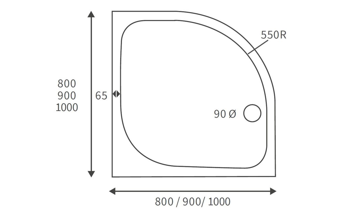 45mm Low Profile 800mm Quadrant Tray & Waste - White - Image 2