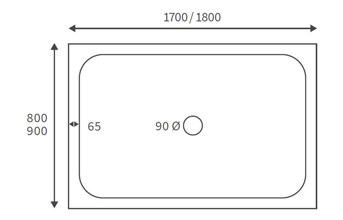 45mm Low Profile 1700x800mm Rectangular Tray & Waste - White - Image 2
