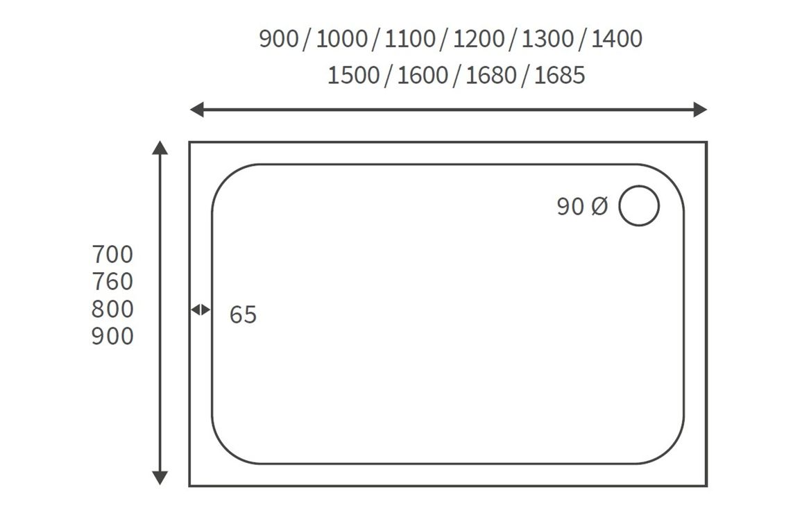 45mm Low Profile 1000x760mm Rectangular Tray & Waste - White - Image 2