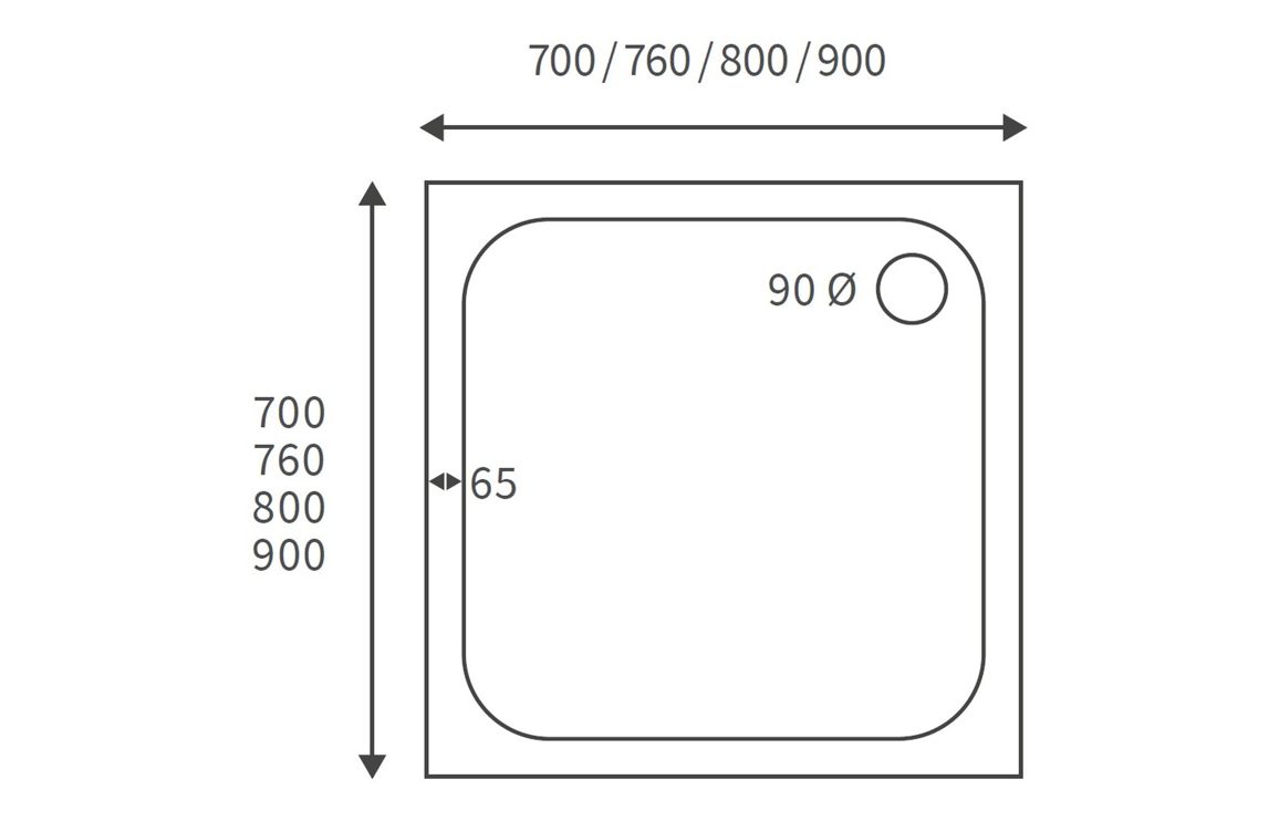 45mm Low Profile 700x700mm Square Tray & Waste - White - Image 2