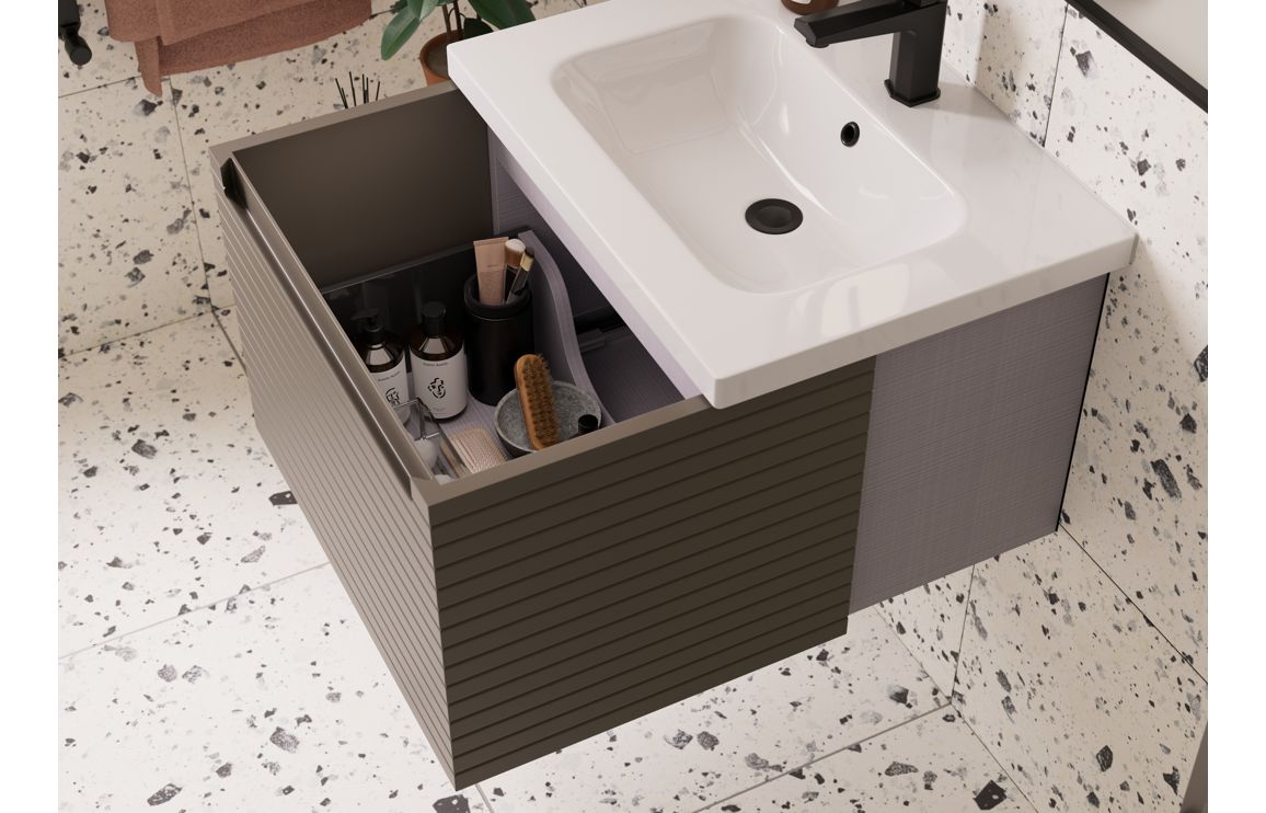 Wyoming 810mm Wall Hung 1 Drawer Basin Unit & Worktop - Matt Taupe - Image 4