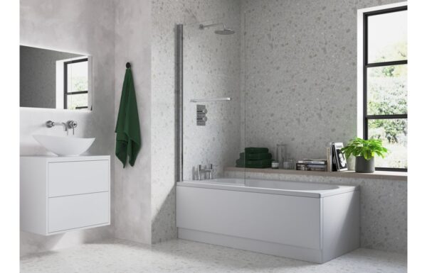 800x1500mm Single Straight Bath Screen w/Rail (6mm) - Chrome