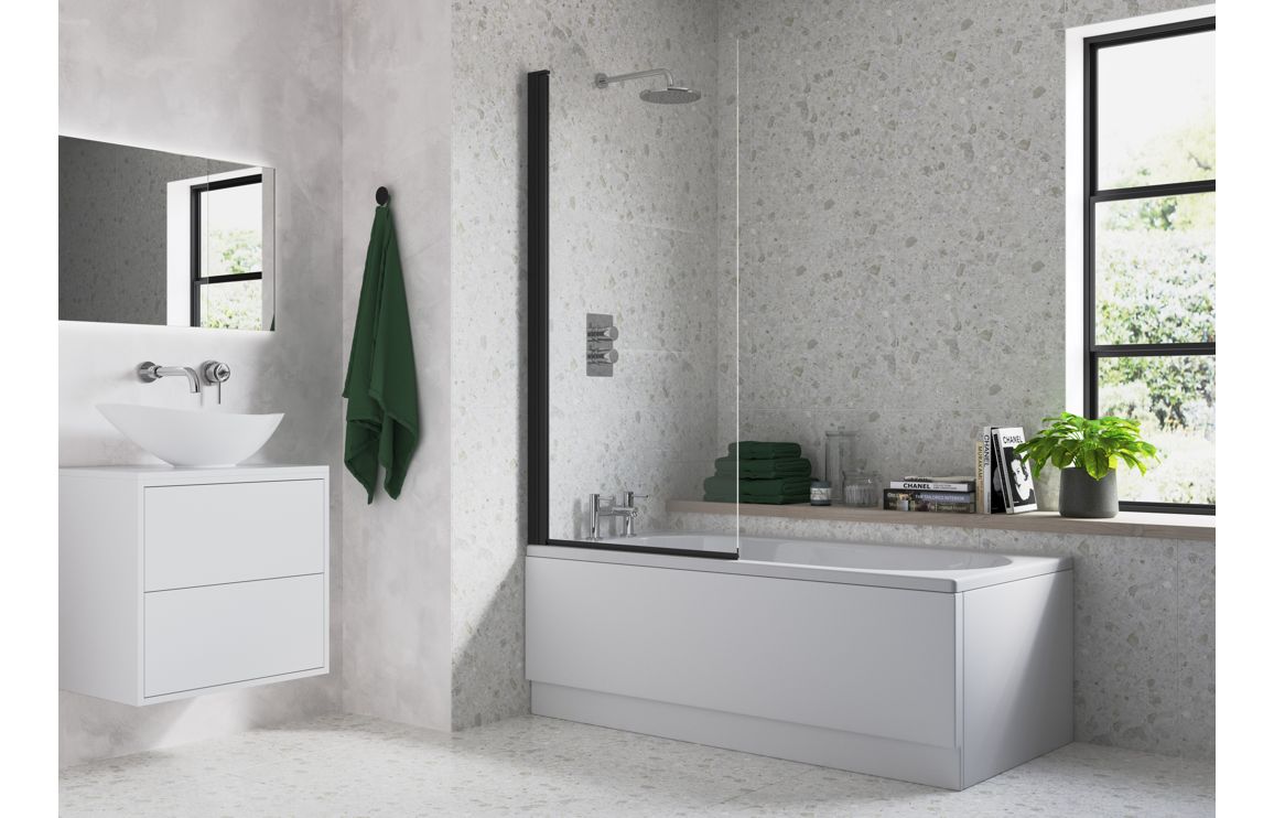 800x1500mm Single Straight Bath Screen (6mm) - Black