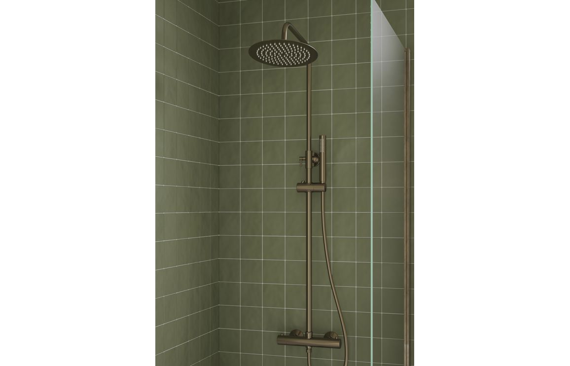 Aquila Round Thermostatic Bar Mixer w/Riser Kit - Brushed Bronze - Image 3