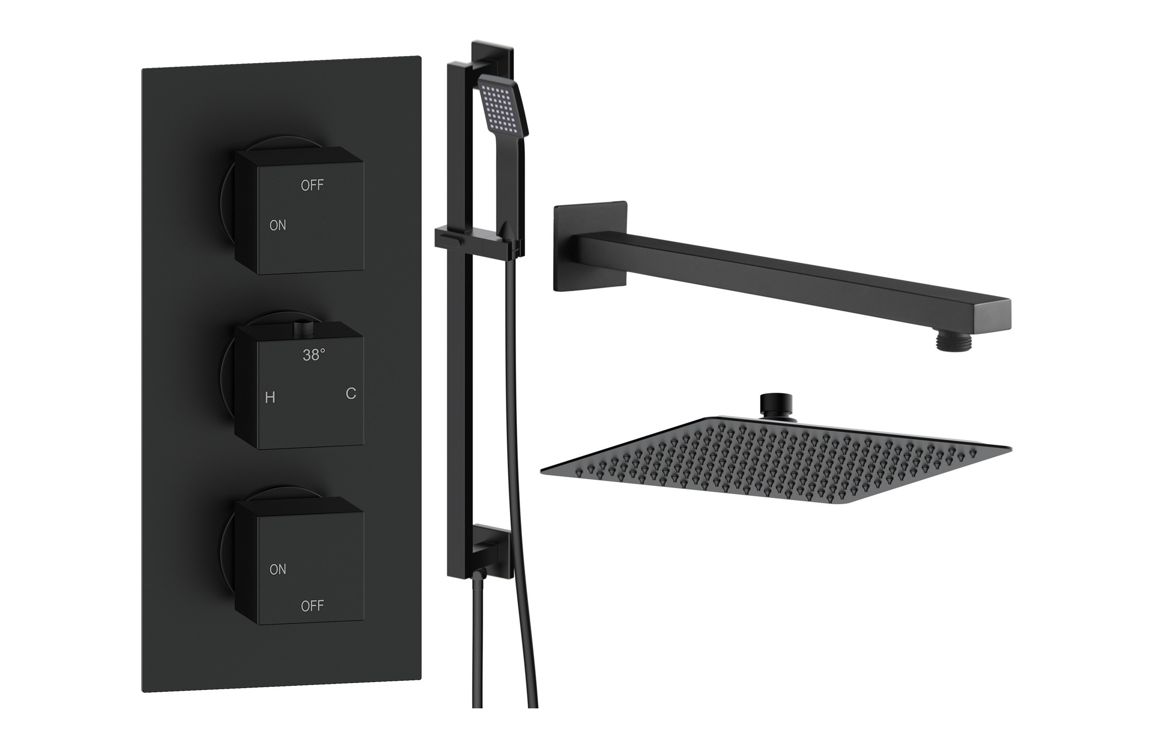 Sagittarius Square Shower Valve & Kit Pack 3 - Matt Black