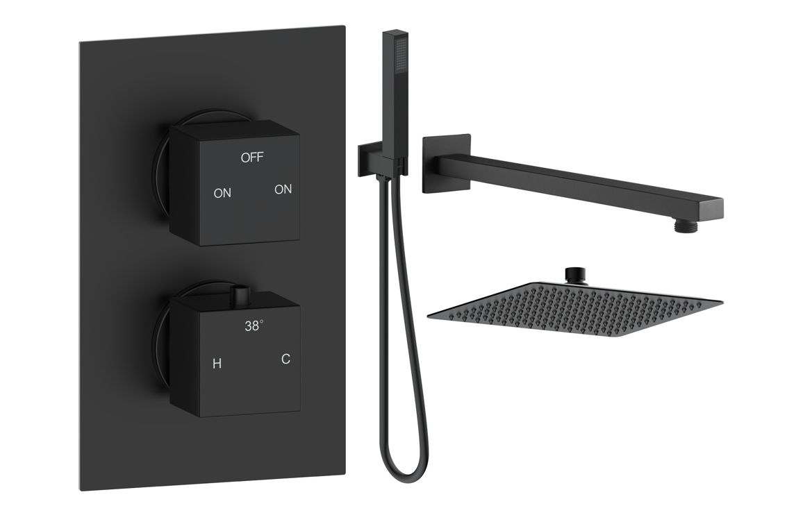 Sagittarius Square Shower Valve & Kit Pack 4 - Matt Black