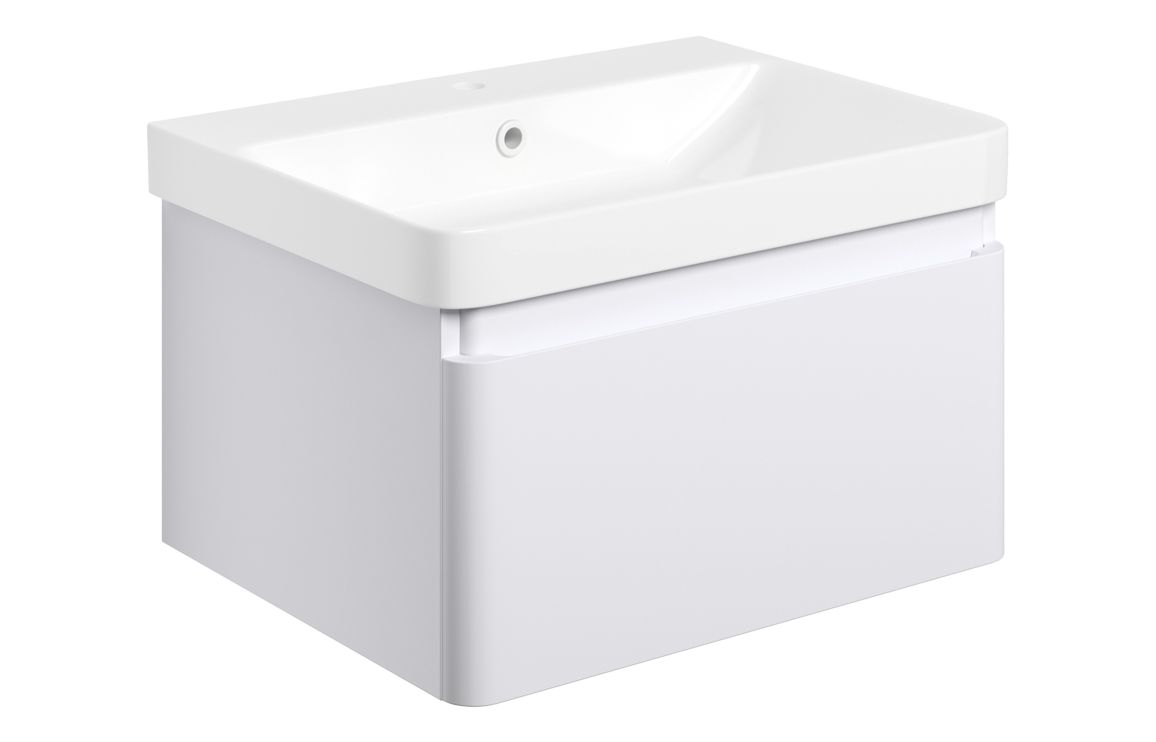 Kansas 605mm Wall Hung 1 Drawer Basin Unit & Basin - Matt White
