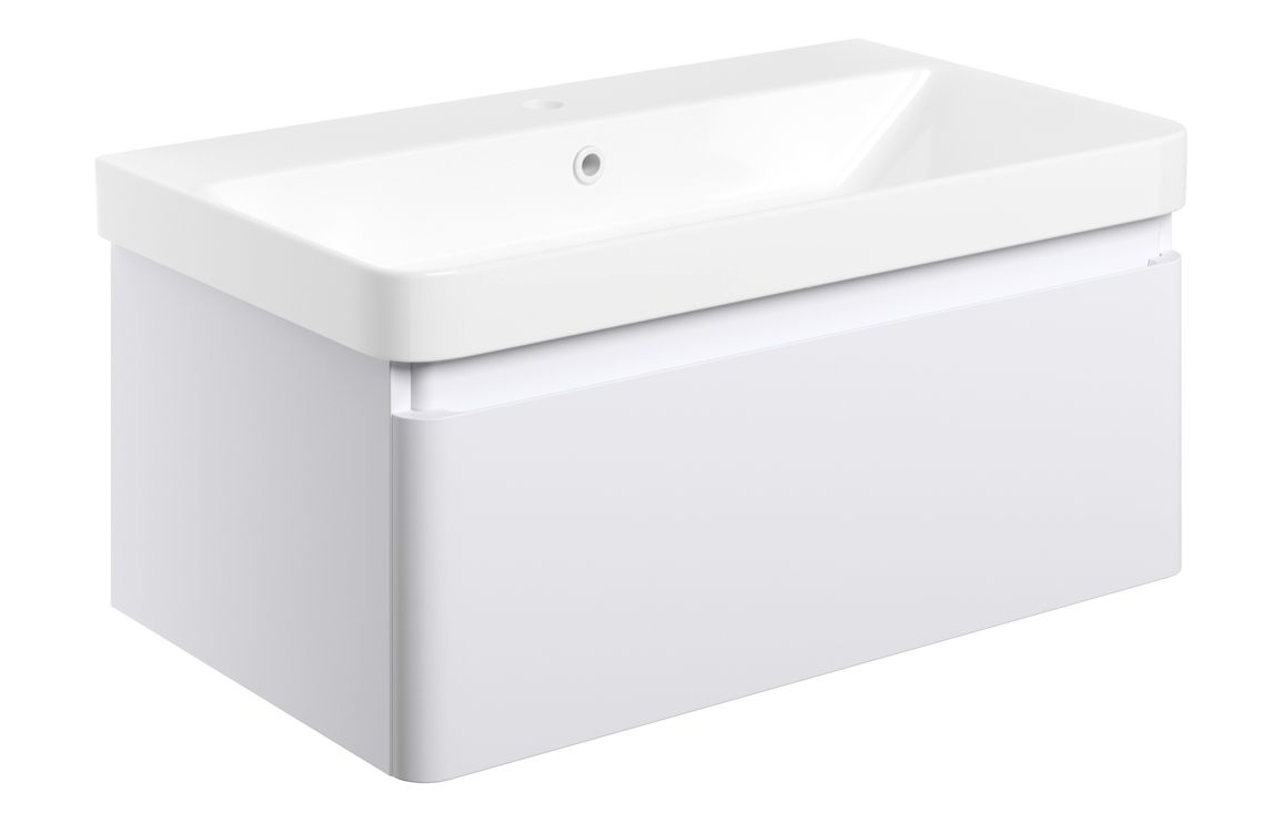 Kansas 805mm Wall Hung 1 Drawer Basin Unit & Basin - Matt White
