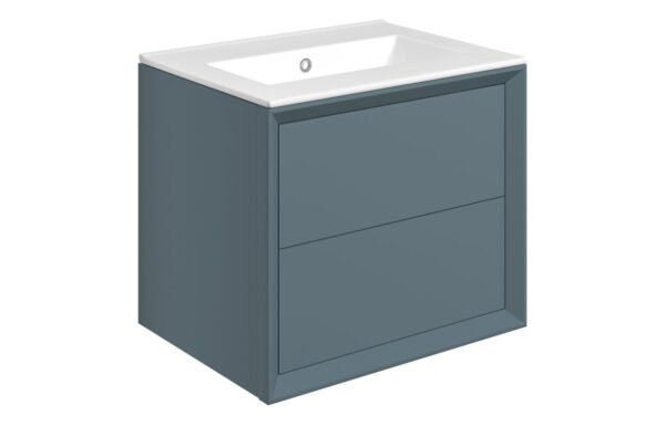 Utah 610mm Wall Hung 2 Drawer Basin Unit & 0TH Thin Edge Basin - Matt Storm Blue