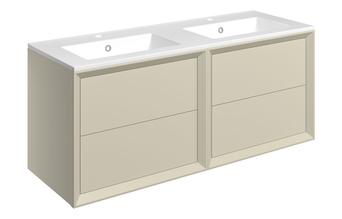 Utah 1210mm Wall Hung 4 Drawer Basin Unit & 2TH Thin Edge Basin - Matt Cotton